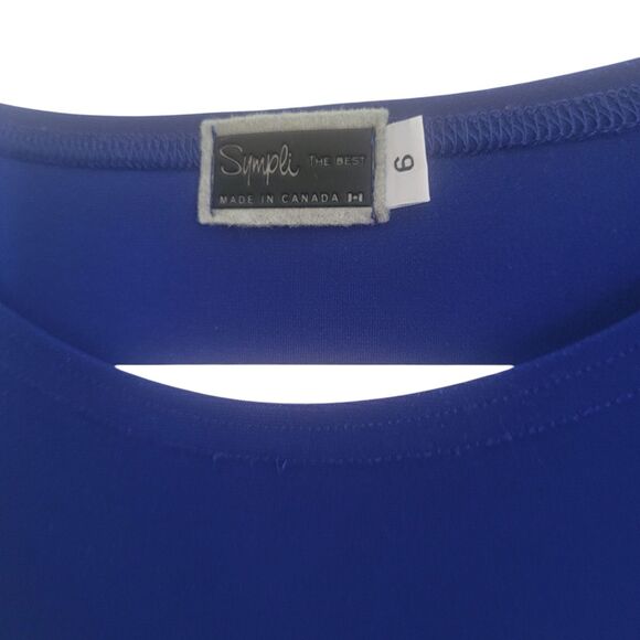 Simpli Made in Canada 3/4 Sleeve Stretch Top Women's Size 6 Royal Blue Basic - Picture 6 of 11
